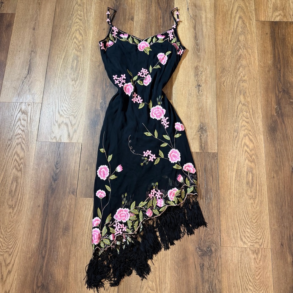 Vintage 100% Silk Beaded Dress Vintage Beaded Dress Sue Wong Dress Fringe Fairy